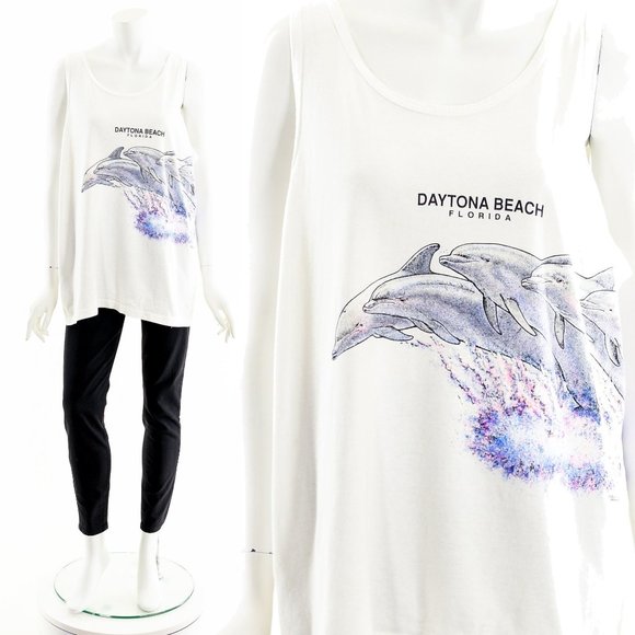 Florida Tank Top,Dolphin Seapunk Shirt,Daytona Beach Travel Tee,Vintage Souvenir - Picture 2 of 10